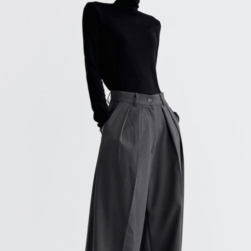 Vintage Black and Gray Wide-Leg Trousers